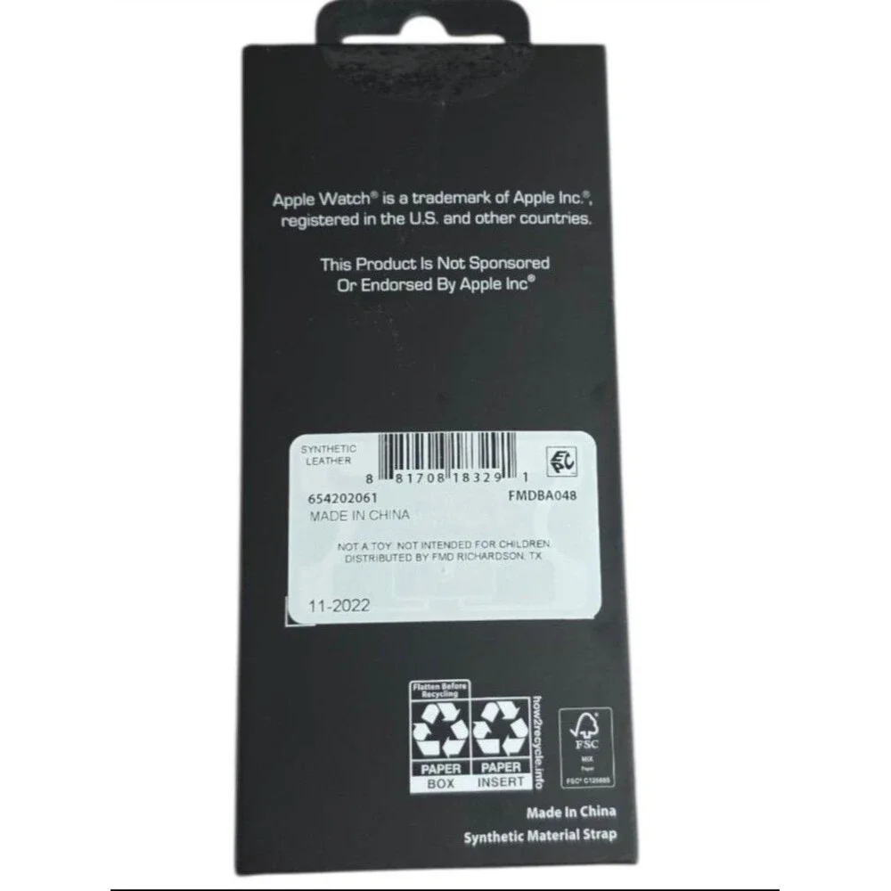 NEW Apple Watch Band Black Faux Leather w/ Flowers 38mm-41mm
